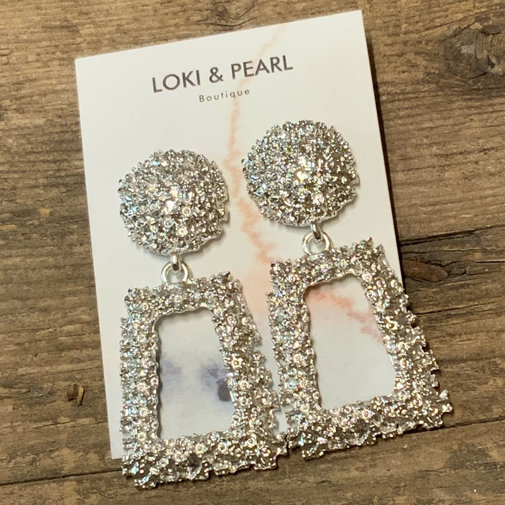 Open Hammered Textured Drop Earrings SILVER